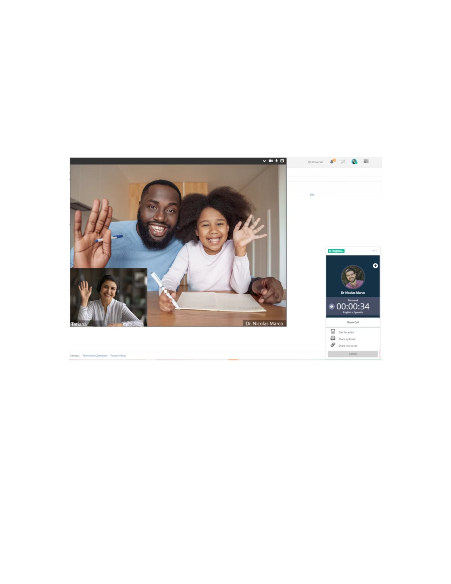 Virtual Doctor Appointment with a dad and daughter, interpreter and Doctor, on the translation platform
